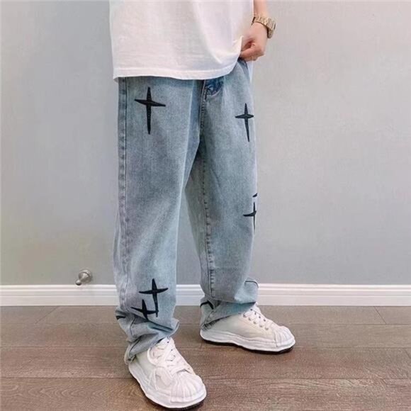 Boyfriend Vintage Fashion Straight Casual Loose Denim Cargo Pants Men Designer - Picture 4 of 9